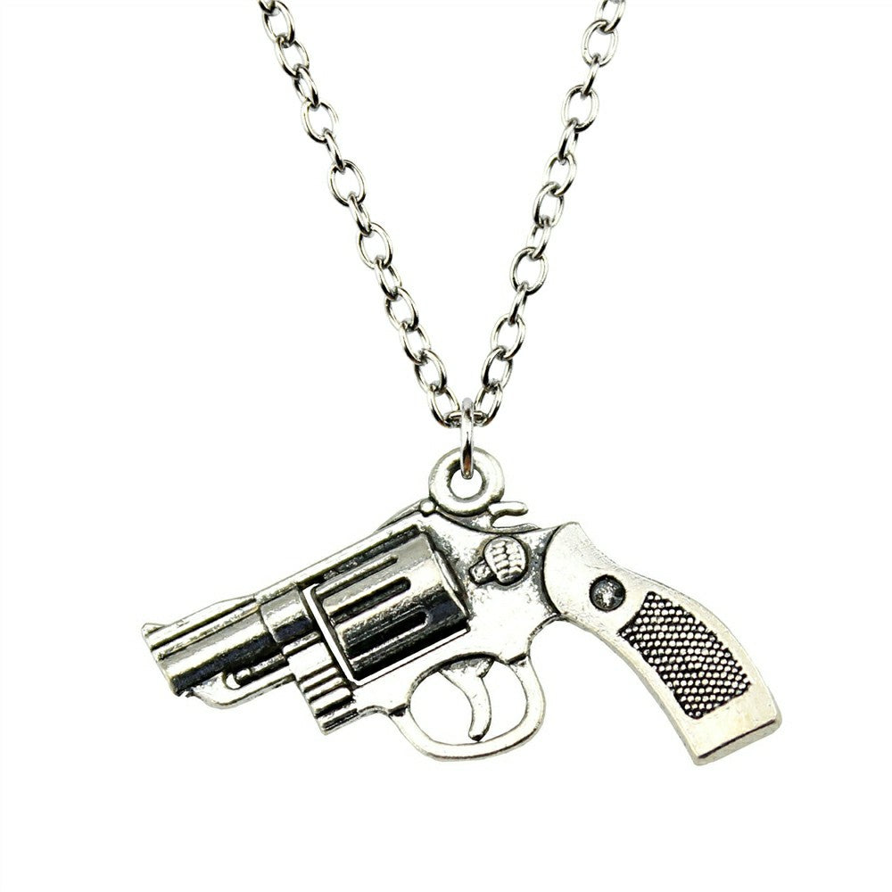 2 Colors 29x22mm Pist Gun Pendant Necklace, Fashion Jewelry Gift For Men Drops Jewellery