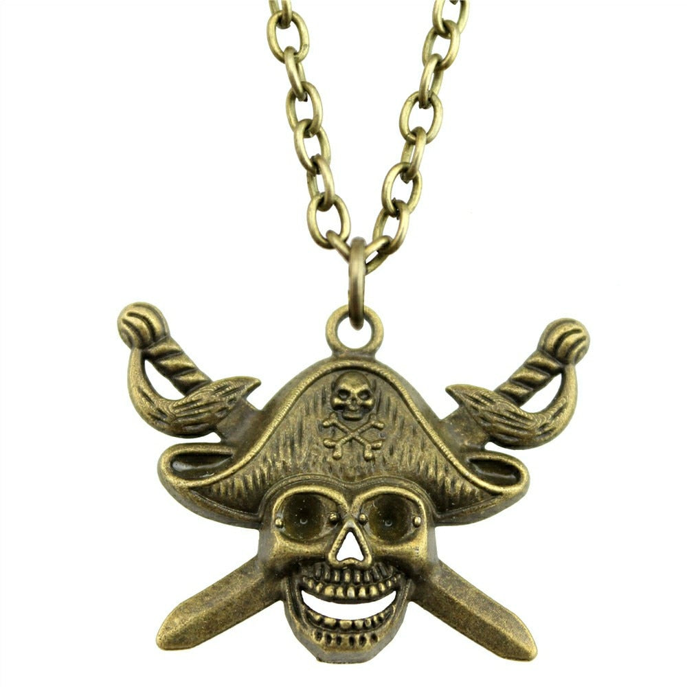 2 Colors 45x34mm Pirate Skull With Sword Pendant Necklace, Fashion Jewelry Gift For Women Drops Suppliers