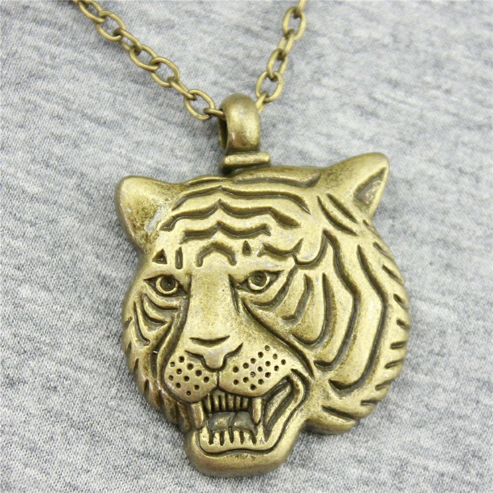 2 Colors Antique Bronze, Antique Silver Color Big Tiger Head Pendant Necklace , 70Cm Chain Long Necklace Dropshipping