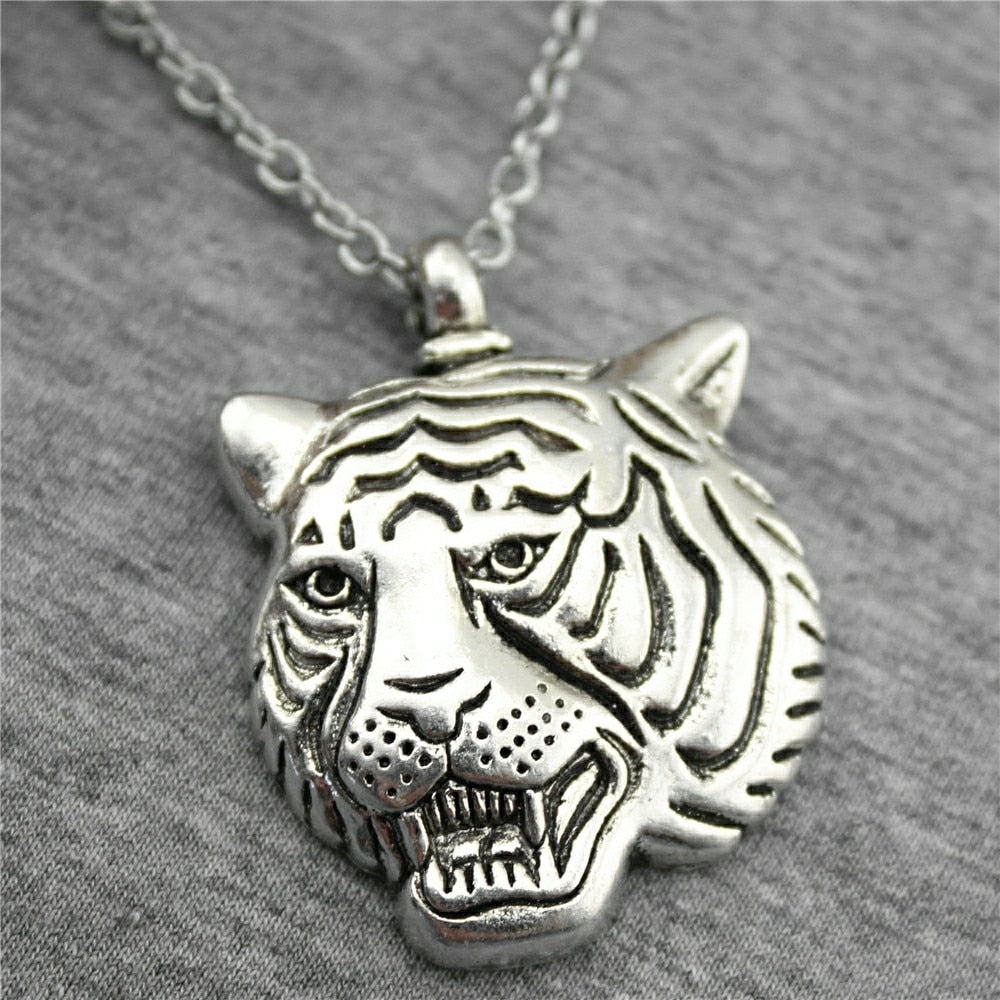 2 Colors Antique Bronze, Antique Silver Color Big Tiger Head Pendant Necklace , 70Cm Chain Long Necklace Dropshipping