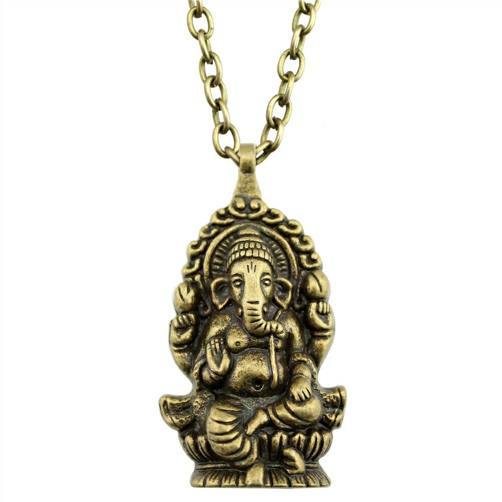 2 Colors Antique Silver, Antique Bronze Color 62*32mm Big Elephant Ganesha Pendant Necklace, 70Cm Chain Long Necklace