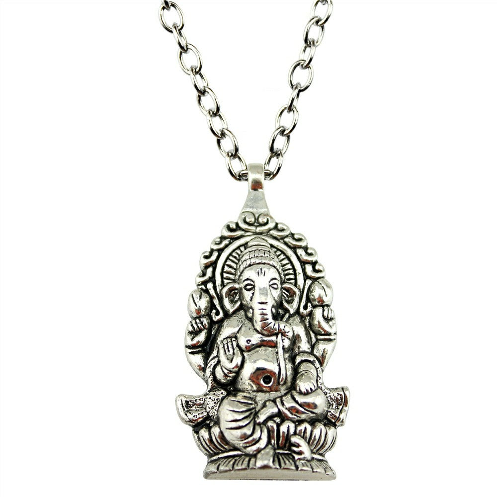 2 Colors Antique Silver, Antique Bronze Color 62*32mm Big Elephant Ganesha Pendant Necklace, 70Cm Chain Long Necklace