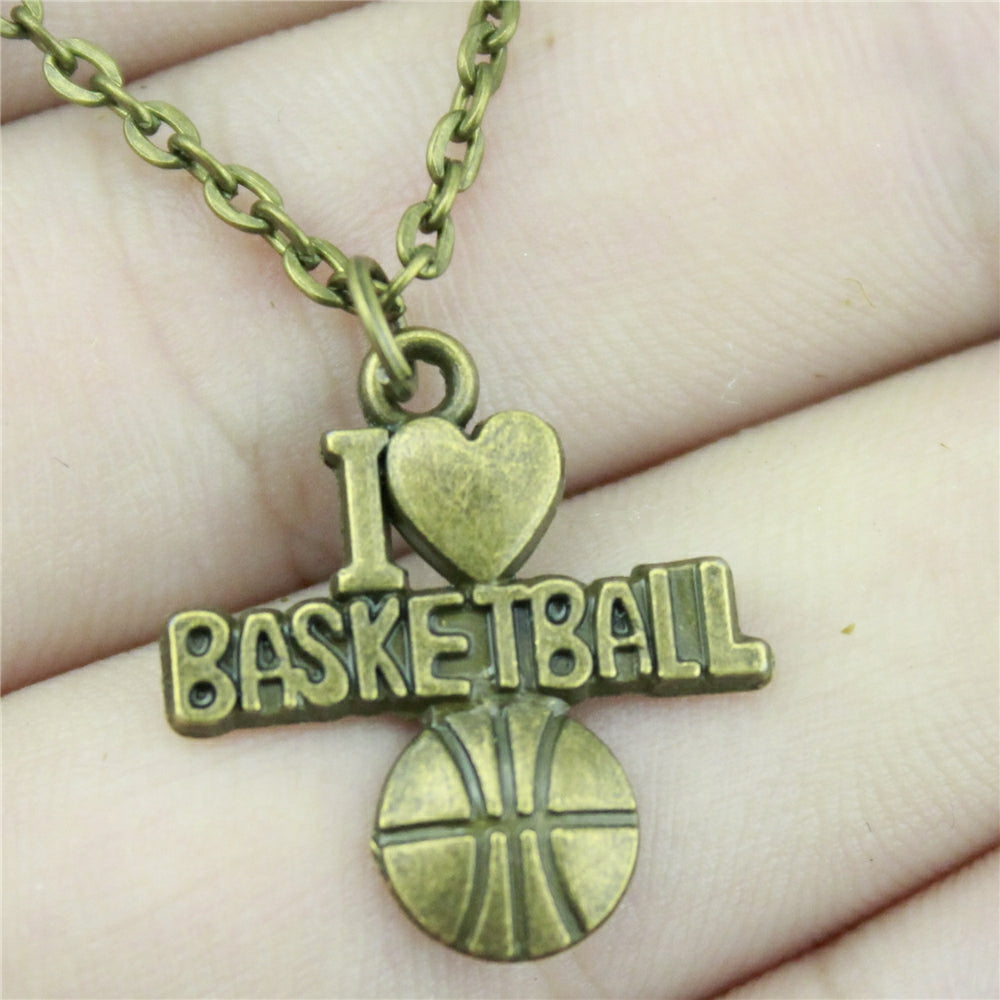 21*20mm I Heart Basketball Pendant Necklace Jewelry, Handmade Necklace Gift For Women