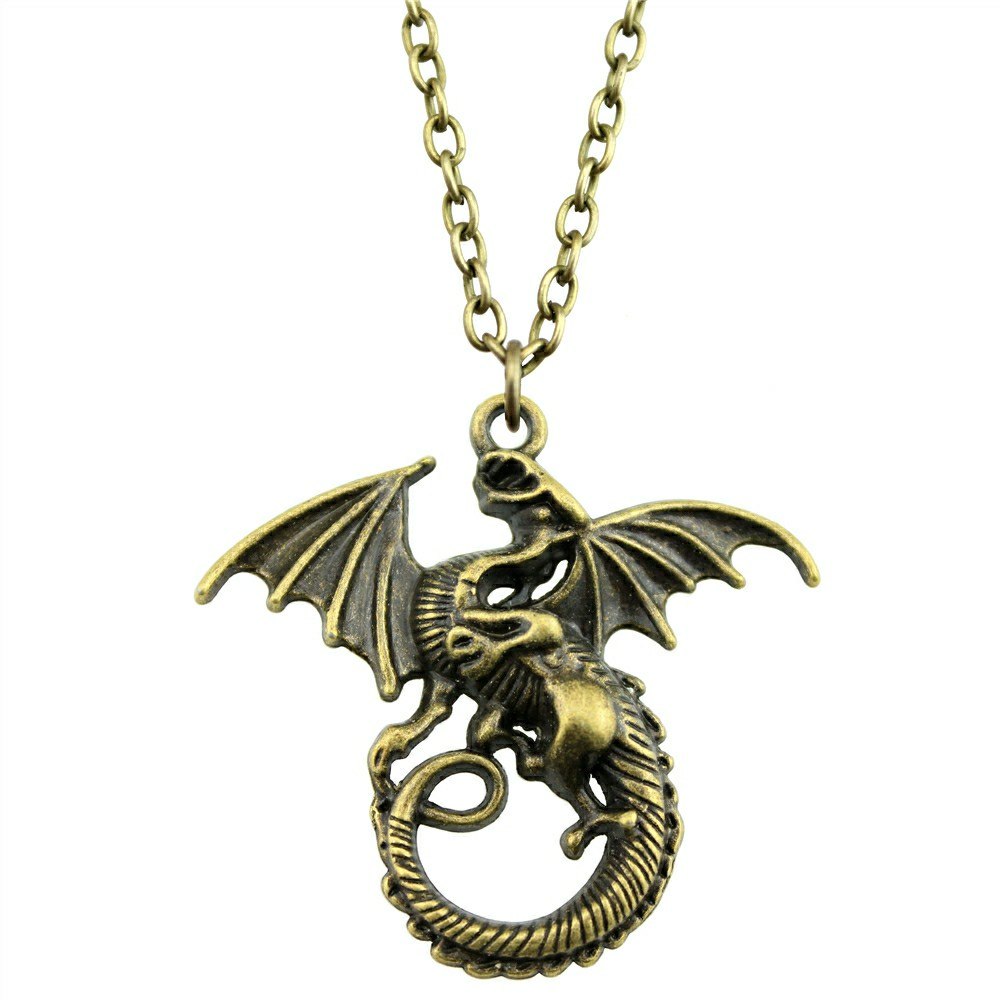 3 Colors Antique Gold, Antique Silver,Antique Bronze Color 43*46mm Dragon Pendant Necklace, 70Cm Chain Long Necklace