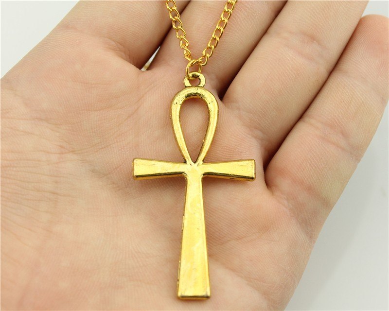Fashion 3 Colors Antique Gold, Antique Bronze, Antique Silver Ankh Cross Pendant Necklace , 70Cm Chain Long Necklace