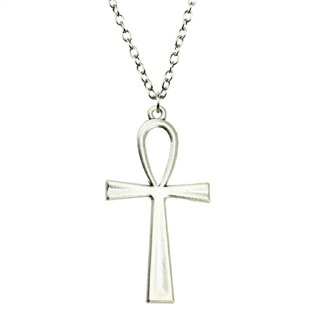 Fashion 3 Colors Antique Gold, Antique Bronze, Antique Silver Ankh Cross Pendant Necklace , 70Cm Chain Long Necklace