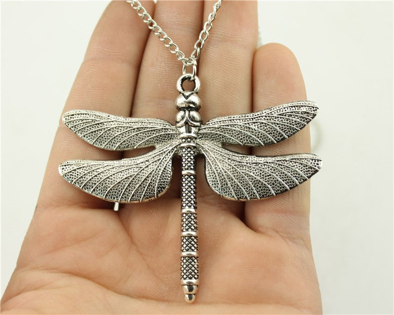 Fashion Antique Silver Color 63*71mm Big Dragonfly Pendant Necklace, 70Cm Chain Long Necklace