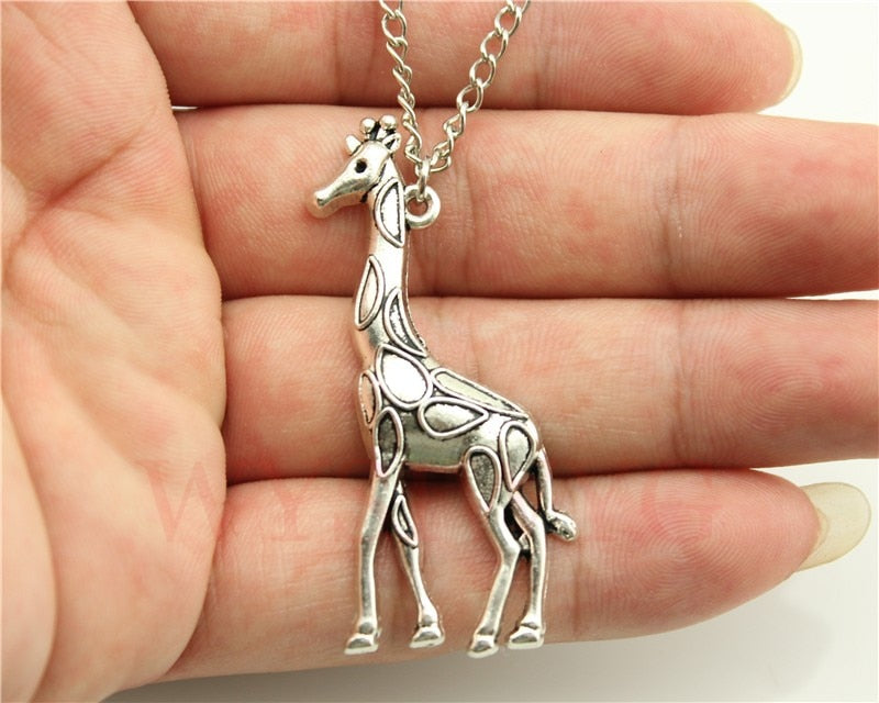 Fashion Simple Antique Silver Color Giraffe Pendant Necklace , 70Cm Chain Long Necklace