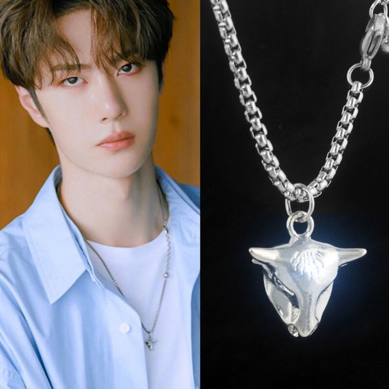 Wang Yibo, Xiaozhan, the same accessory, male and female jewelrystar cow headdress,titanium steel chain, sweater chain, jewelry