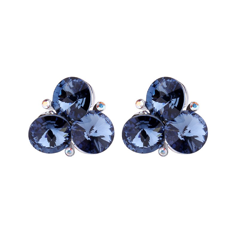 Ladies Crystal Stud Earrings Crystal From Swarovski Bohemia Round Real 925 Silver Earring Fine Jewelry for Women