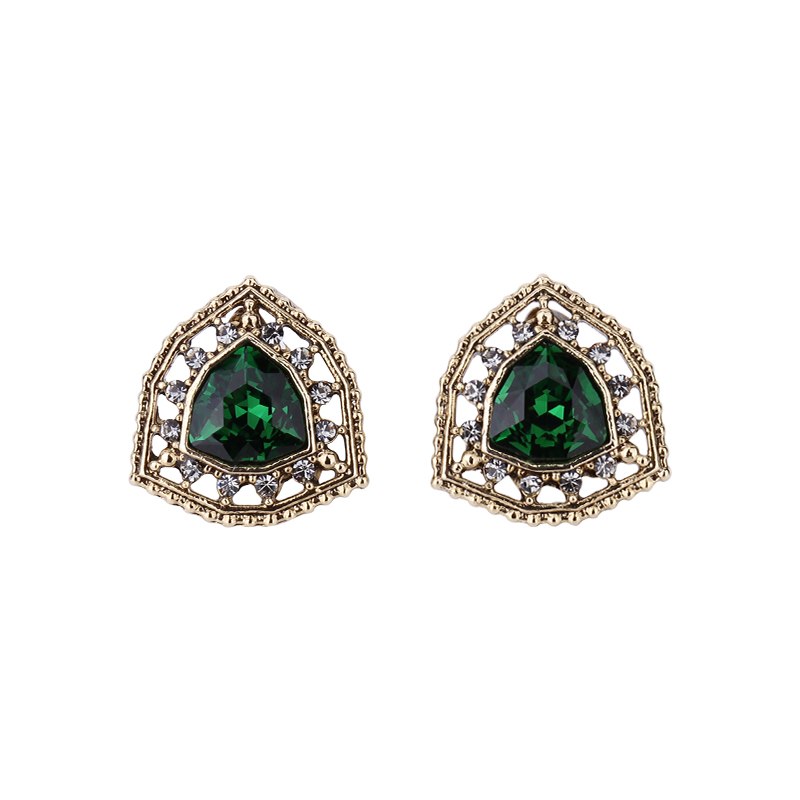 Made with Swarovski Crystal Women Earrings 925 Sterling Silver Vintage Palace Gold Color Green Crystal Stud Earring