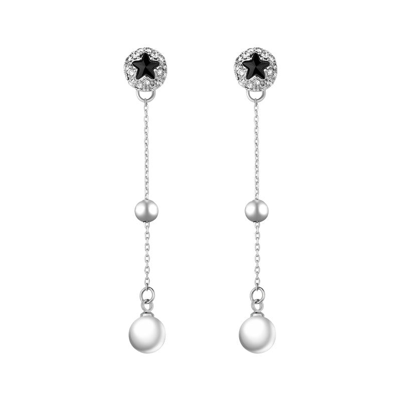 Women Drop Earrings Crystal from Swarovski Blue Star 925 Silver Pearl Party Earring Personality Autumn Long Dangler
