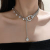 Water Drop Crystal Pendant Choker Necklaces Women Long Chain Button Pendant Tassel Rhinestone Belt Statement Necklaces Jewelry