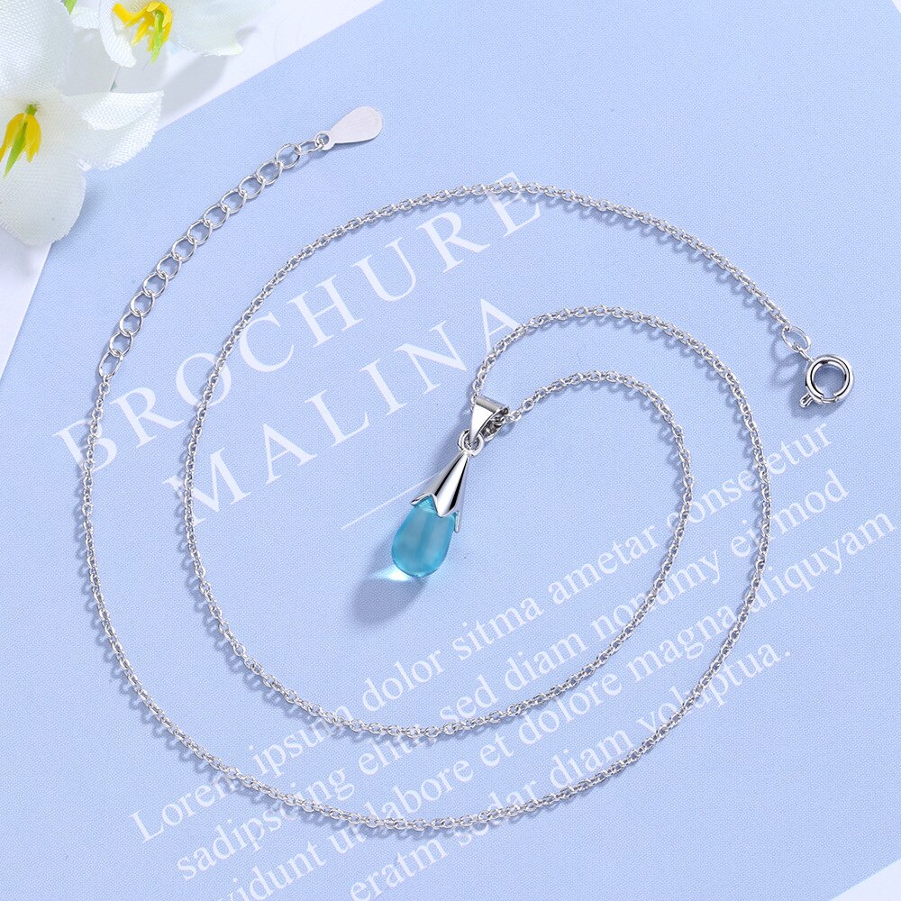 Water Drop Crystal Pendants And Necklaces For Women 925 Stamp Silver Color Female Wedding Jewelry Gifts