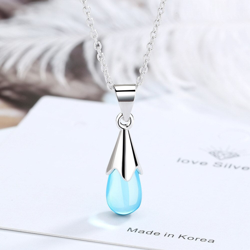 Water Drop Crystal Pendants And Necklaces For Women 925 Stamp Silver Color Female Wedding Jewelry Gifts