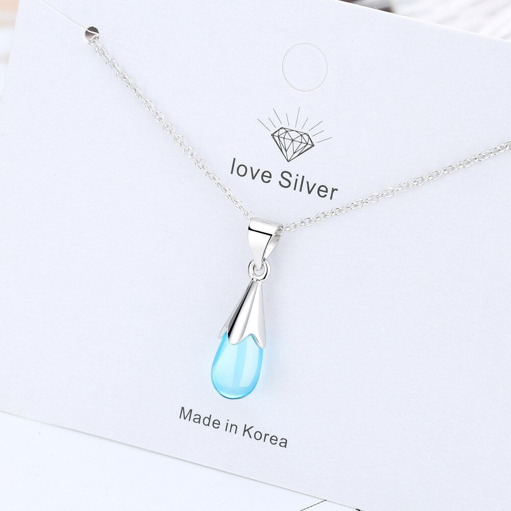 Water Drop Crystal Pendants And Necklaces For Women 925 Stamp Silver Color Female Wedding Jewelry Gifts