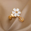 Water Drop Petals Pendant Rings for Women  Stainless Steel Floral Zircon Open Adjustable Ring 2023 Trend Wedding Jewerly