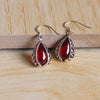 Water Drop Red Garnet Women Earrings 100% 925 Sterling Silver Drop Earrings Charm Punk Wedding Party Hollow Carving Jewelry SE20
