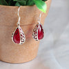 Water Drop Red Garnet Women Earrings 100% 925 Sterling Silver Drop Earrings Charm Punk Wedding Party Hollow Carving Jewelry SE20