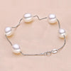 Water Drop Round Natural White Pearl 925 Sterling Silver Box Chain Bracelet