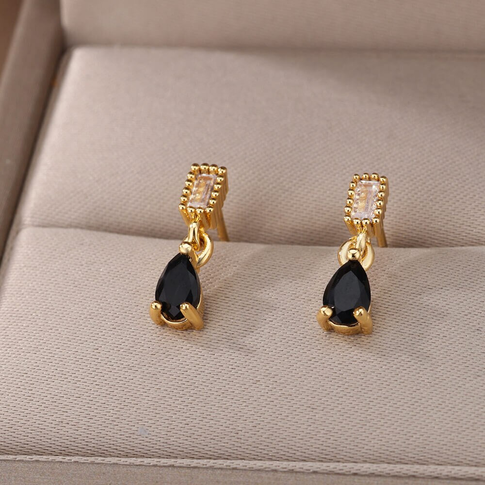 Water Drop Zircon Stud Earrings for Women  Stainless Steel Gold Color Earring 2023 Trend Wedding Jewerly Christmas Gifts