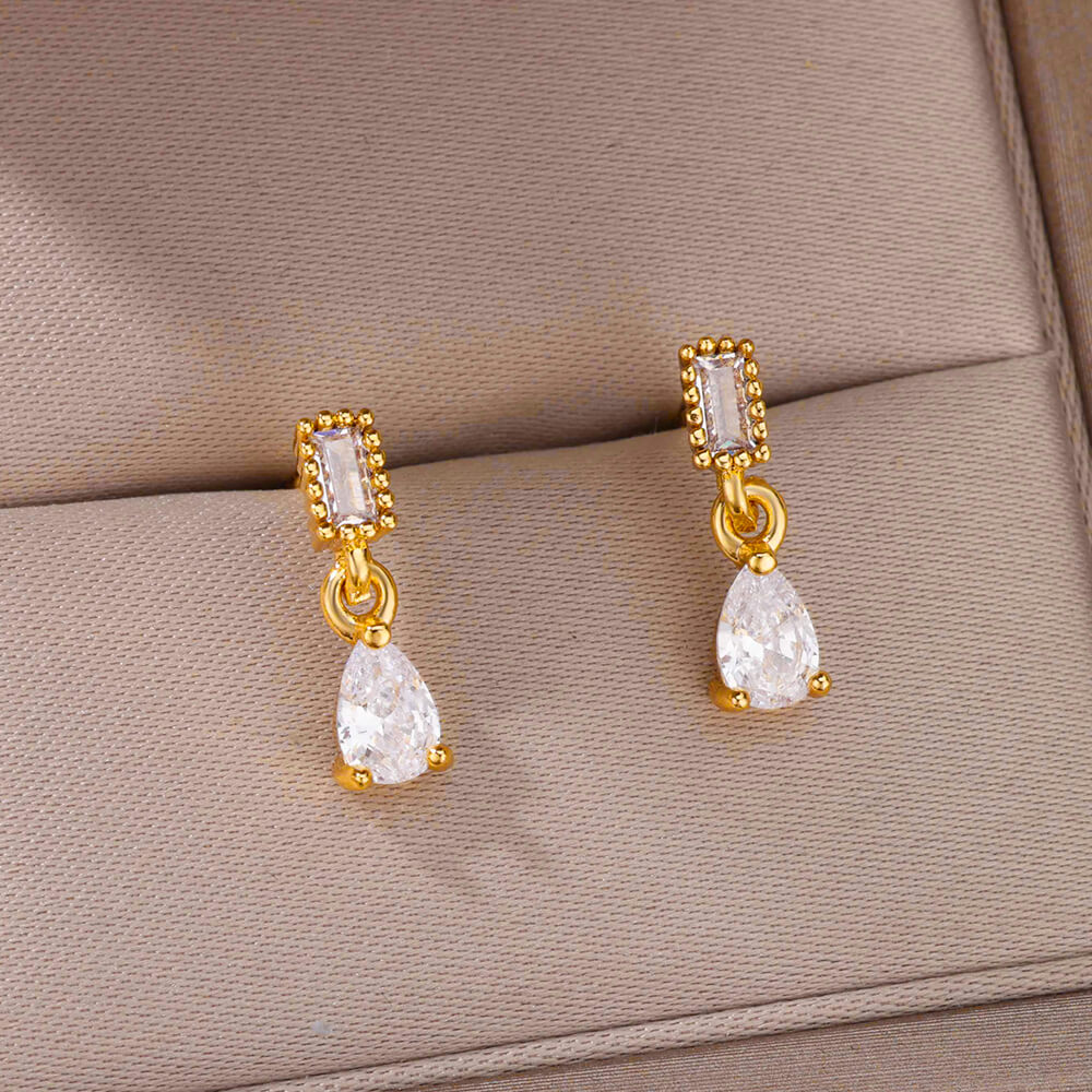 Water Drop Zircon Stud Earrings for Women  Stainless Steel Gold Color Earring 2023 Trend Wedding Jewerly Christmas Gifts