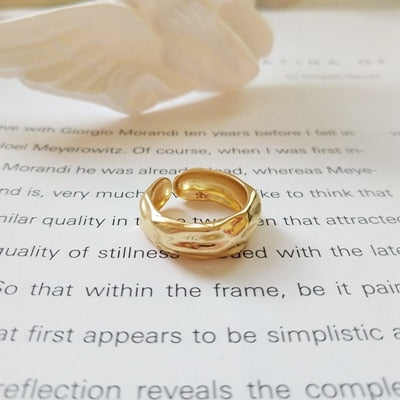 Water wave 925 sterling silver gold color rings designer works simple element design personality rings for women fashio jewelry