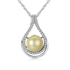 Waterdrop Shape 925 Sterling Silver Chain Pendant Necklace with White Golden 10-11mm Pearls for Lovers Gifts