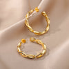Wave Round Hoop Earrings for Women Stainless Steel Gold Color Earrings 2023 Trend Zircon Couple Wedding Jewelry Christmas Gifts