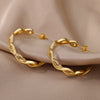 Wave Round Hoop Earrings for Women Stainless Steel Gold Color Earrings 2023 Trend Zircon Couple Wedding Jewelry Christmas Gifts