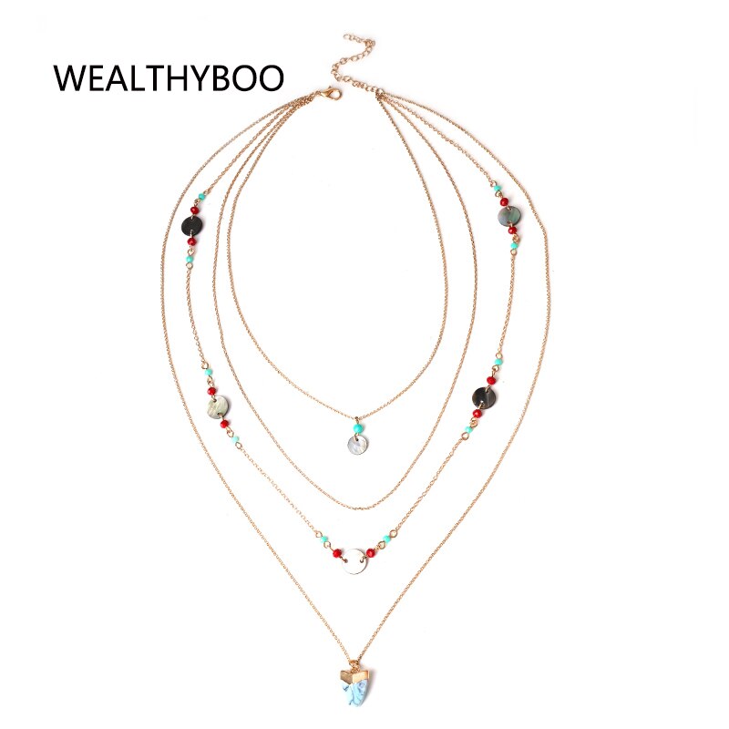 WealthyBoo Bohemia Shell Glass Beads Statement Choker Necklace Chic Layer Multi Chains Choker Collar Women Body Chain Necklaces
