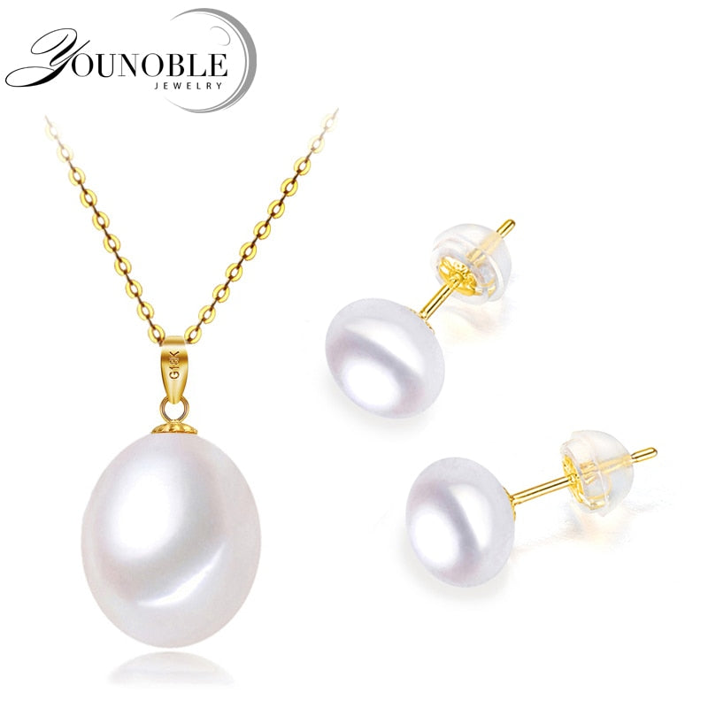 Wedding 18k gold jewelry earrings sets women,gold earring pendant 925 silver necklace chain pearl anniversary gift