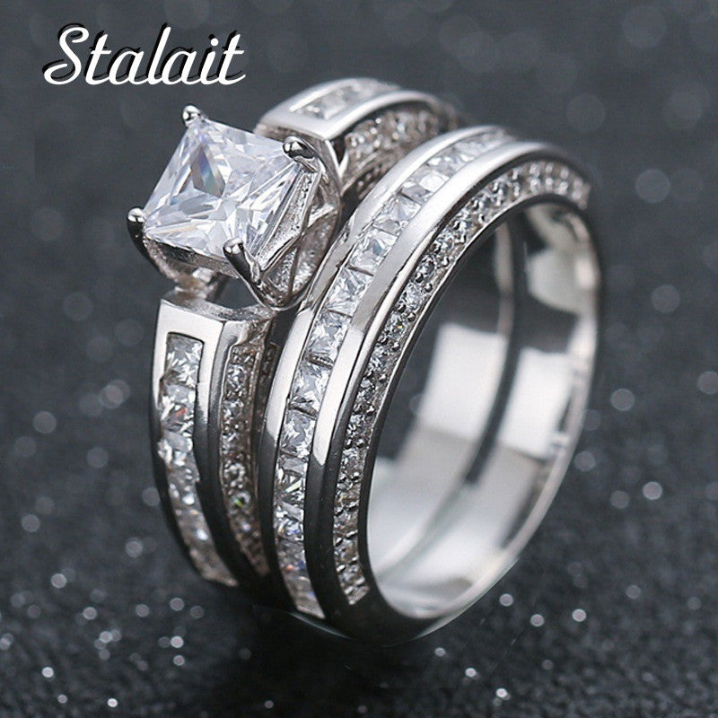 Wedding Engagement Jewelry Bridal 925 Sterling Silver Rings Sets For Women Cubic Zirconia Ring