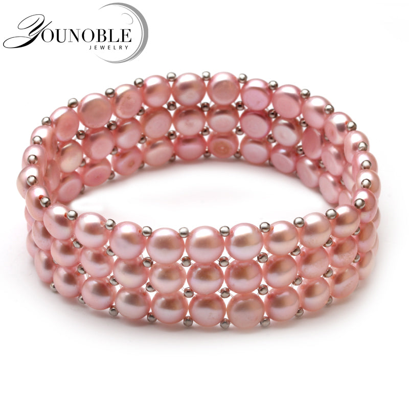 Wedding 100% Natural Pearl Bracelet Women,Bracelet With Pearl Jewelry de perle 3 rows bracelet adjustable