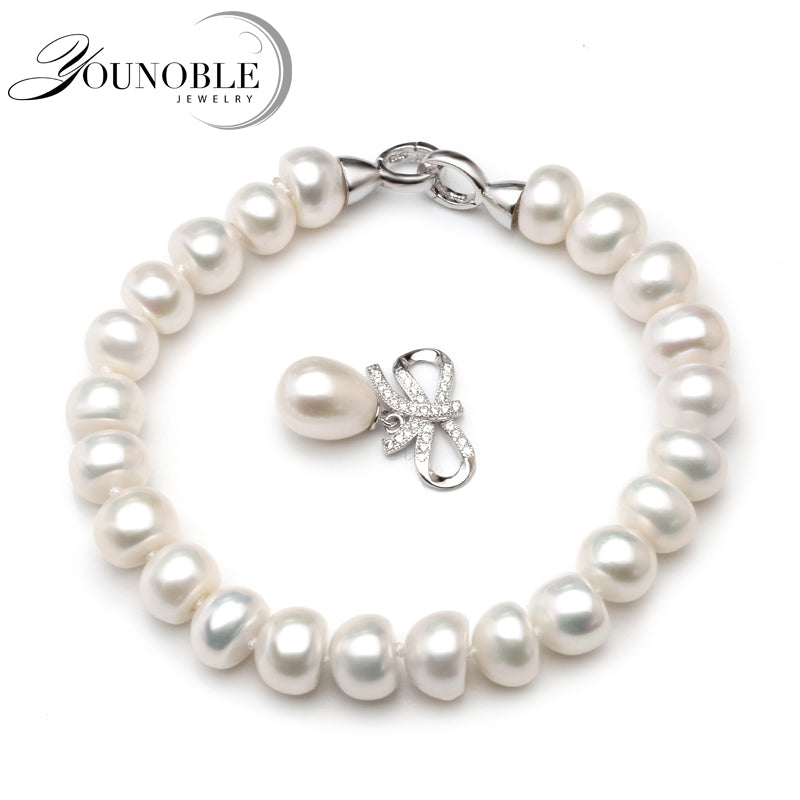 Wedding Pearl Bracelet for Women,Real Natural Pearl Bracelets 925 Silver jewelry Girl Best Gift Birthd Top Quality