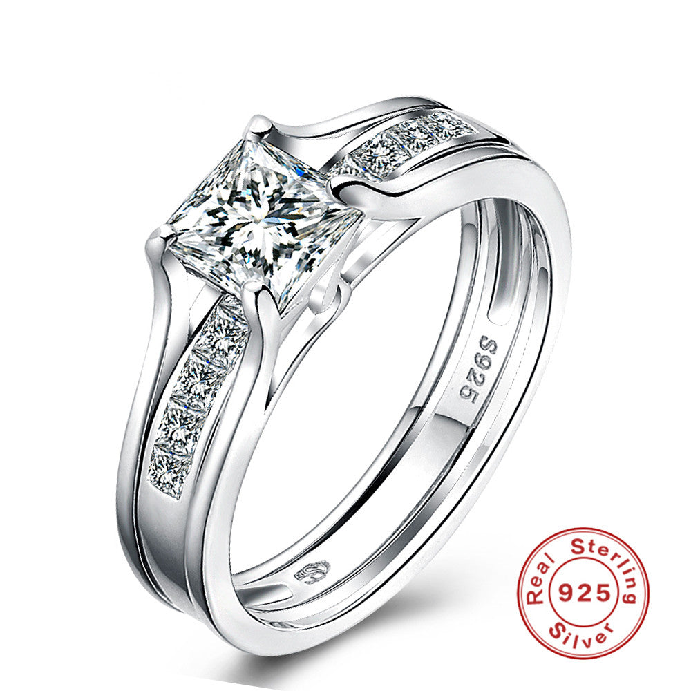 Wedding Rings For Women S925 Sterling Silver Fine Jewelry White Gold-Color Yellow Square Stone Bridal Engagement Party Bague