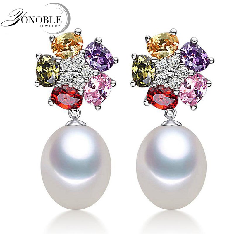 Wedding colorful natural pearl earrings for women,birthd best gift white pearl earring 925 silver jewelry