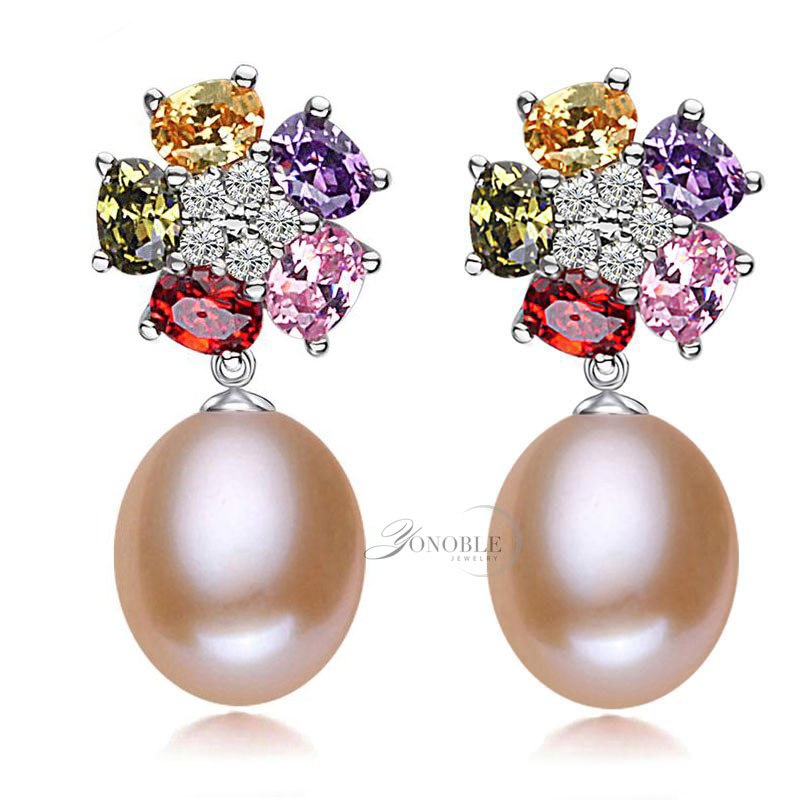 Wedding colorful natural pearl earrings for women,birthd best gift white pearl earring 925 silver jewelry