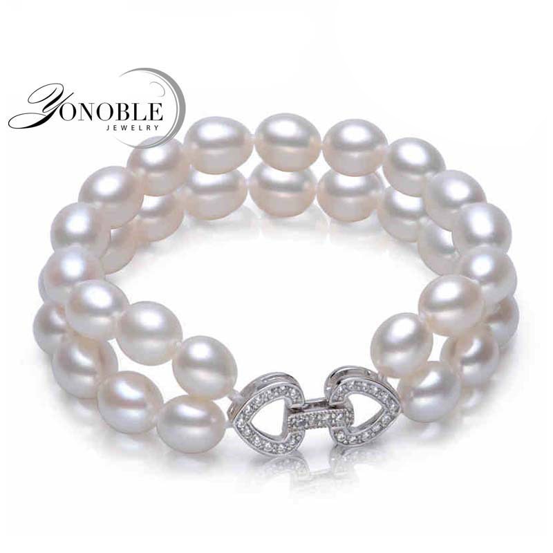 Wedding double pearl bracelets silver 925,white real natural pearl bracelet jewelry girlfriend daughter birthd gift