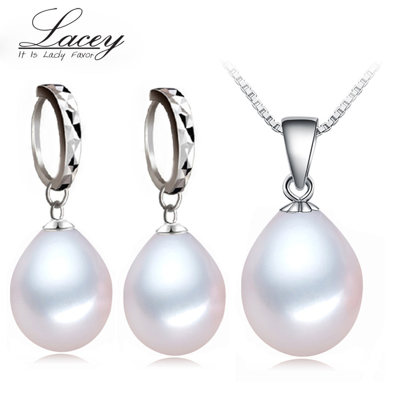 Wedding pearl jewelry sets for women,genuine natural pearl earring jewelry 925 sterling silver girl party gifts white