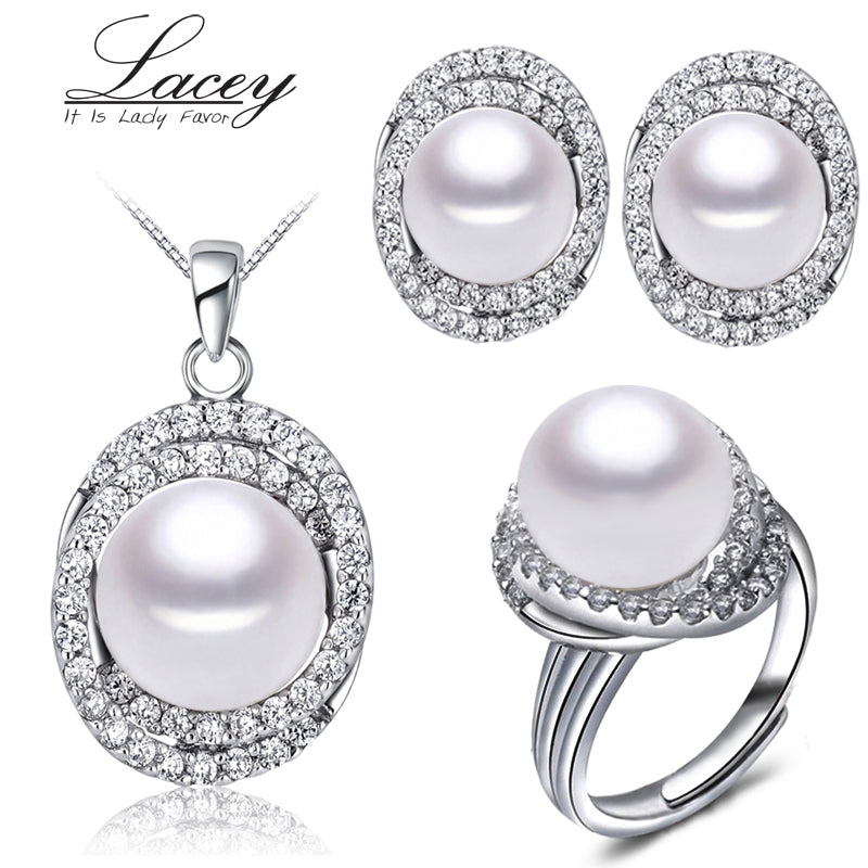 Wedding pearl jewelry sets for women,white natural pearl jewelry earring girls birthd pendant ring pink