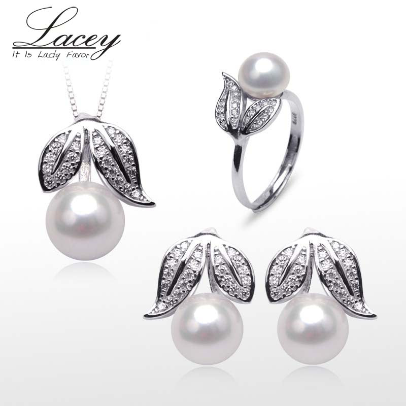 Wedding pearl jewelry sets silver women,White natural pearl sets girls trendy pendant earring birthd party