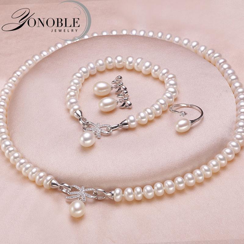 Wedding jewelry set white bridal jewelry sets for women,925 sterling silver natural pearl jewelry wife engagement birthd gift