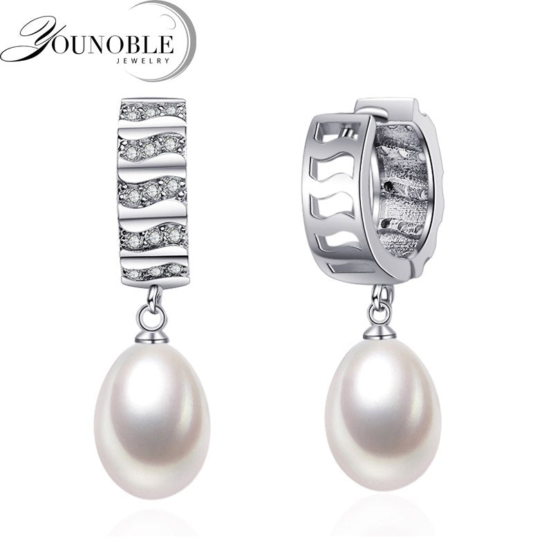 Wedding natural big pearl earrings for women,925 silver hoop earring with pearl daughter gift
