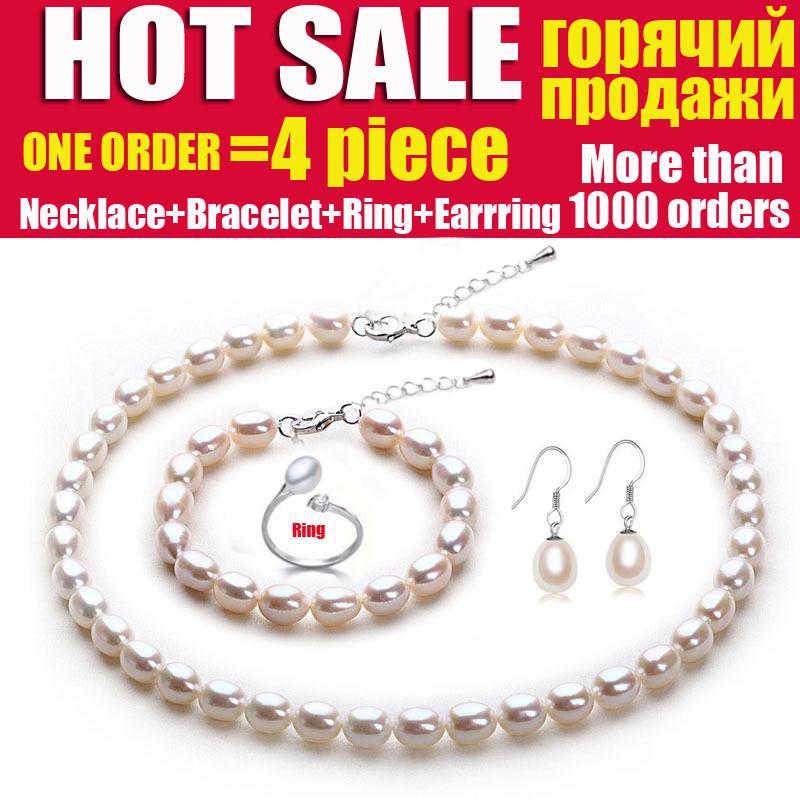Wedding natural pearl jewelry,bridal jewelry sets women White pearl sets 925 silver earring girl birthd best gift
