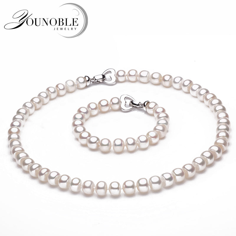 Wedding pearl jewelry set for bridesmaids genuine natural jewelry sets 925 silver pearl necklace white top quality