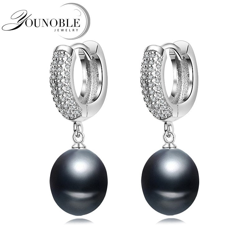 Wedding real genuine pearl earrings for women,925 sterling silver earrings pearl anniversary girls jewelry gift white