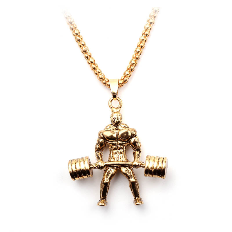 Weightlifting Pendant Necklaces Barbell Dumbbell Classic Charm Sporty Style Long Chain Necklaces For Male Men Fitness Enthusiast