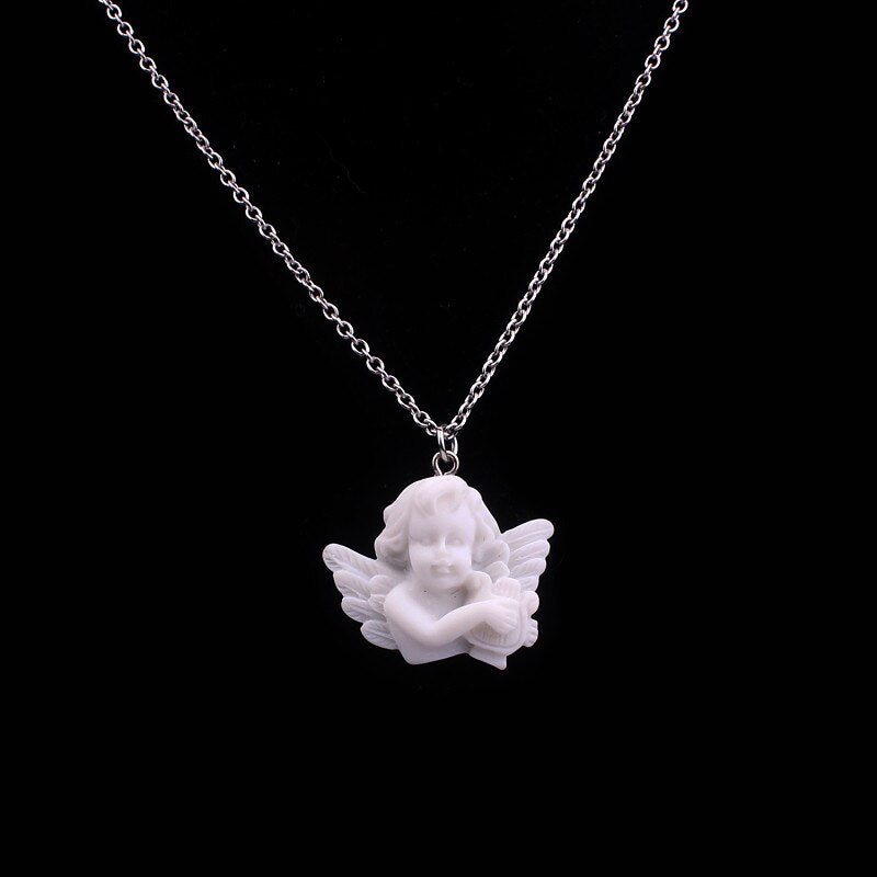 Wenushoushi white color art Baroque angel necklaces women angels necklaces man resin material stainless chains di080
