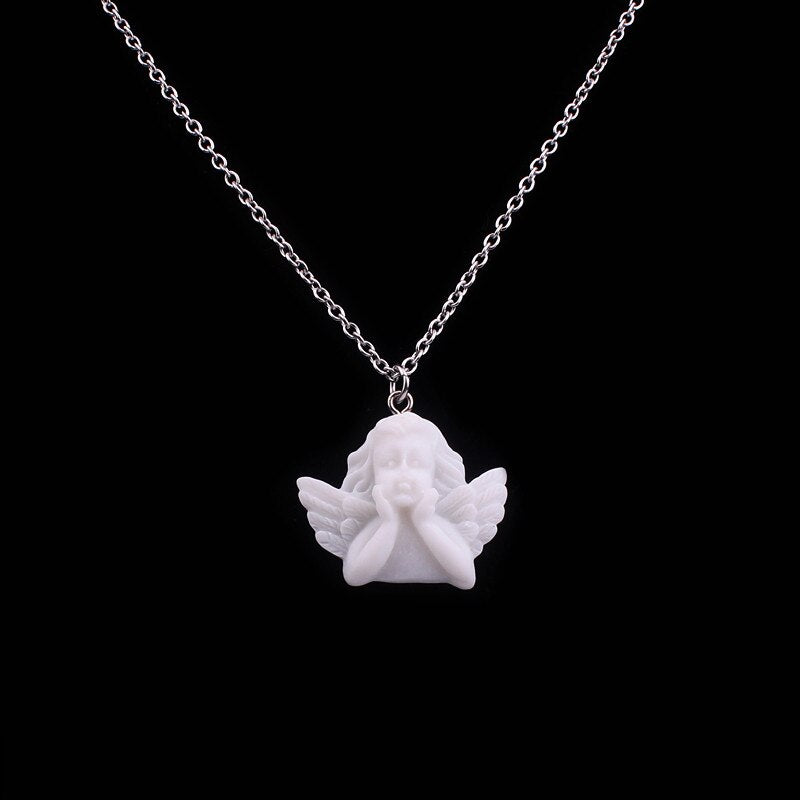 Wenushoushi white color art Baroque angel necklaces women angels necklaces man resin material stainless chains di080